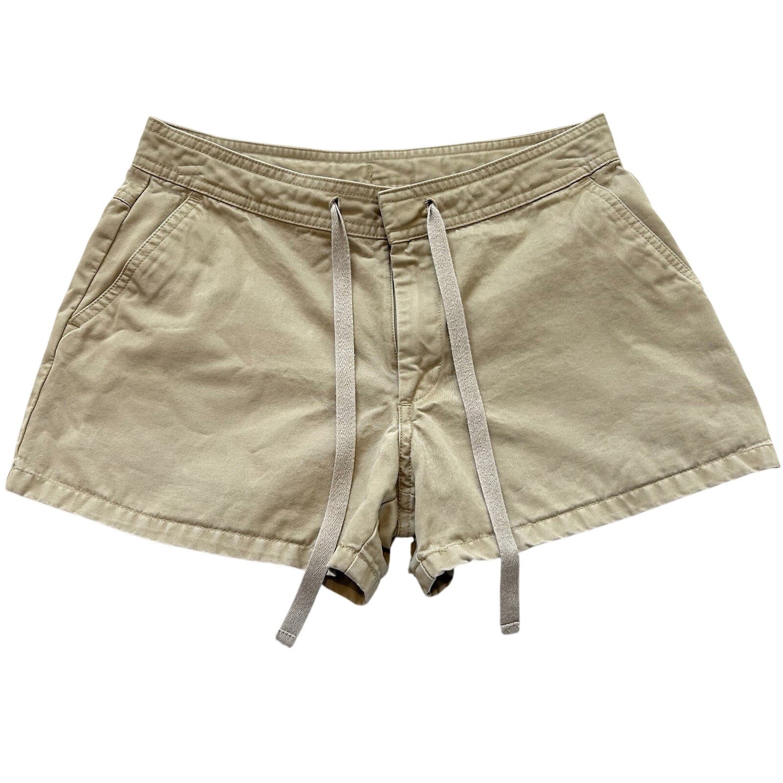 Old Navy Y2k Shorts Sz 1 Tan Drawstring 100% Cotton Pockets Low Rise 2002